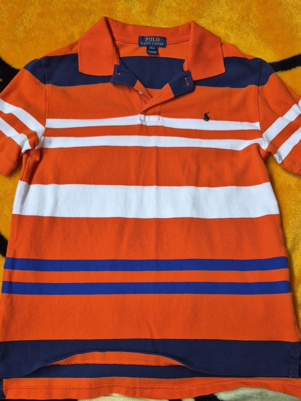 Polo by Ralph Lauren Orange Navy White Striped Short Sleeve Polo